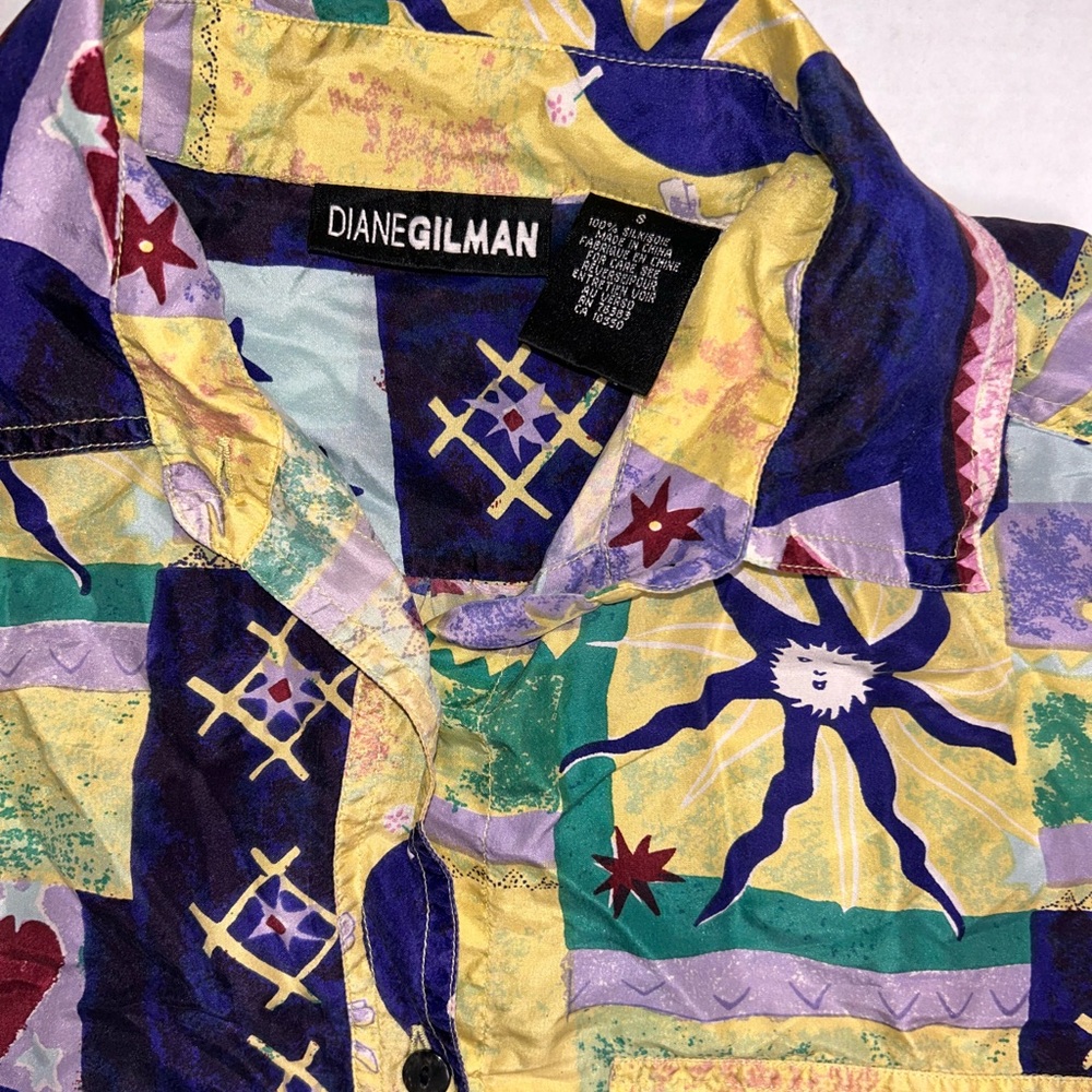 Vintage Celestial Patchwork Silk Button Up Top - image 4